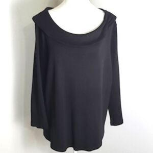 Rafaella Black Pullover Top with 2.5" Collar with Ruching on One Side, Size XXL